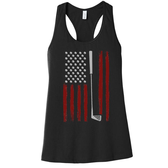 Retro American Flag Golf Gift For Golfer Funny Golf Club Women's Racerback Tank