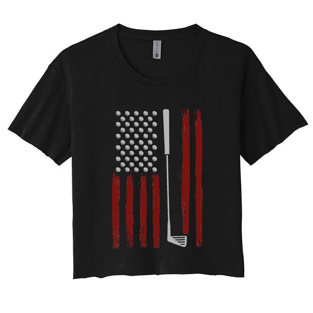 Retro American Flag Golf Gift For Golfer Funny Golf Club Crop Top