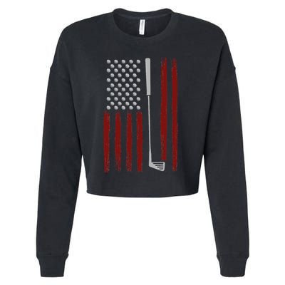 Retro American Flag Golf Gift For Golfer Funny Golf Club Cropped Pullover Crew