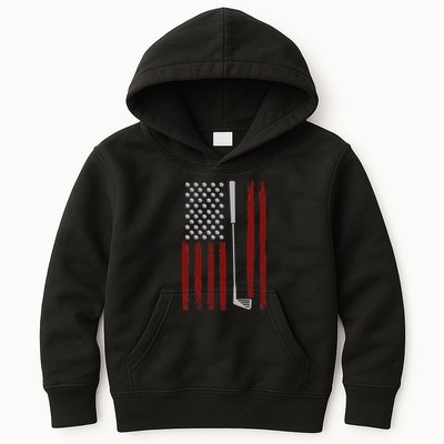 Retro American Flag Golf Gift For Golfer Funny Golf Club Kids Hoodie