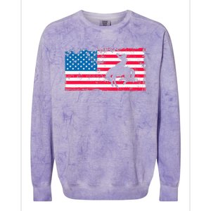 Retro American Flag Rodeo Bronc Horse Riding Cowboy Cowgirl Colorblast Crewneck Sweatshirt