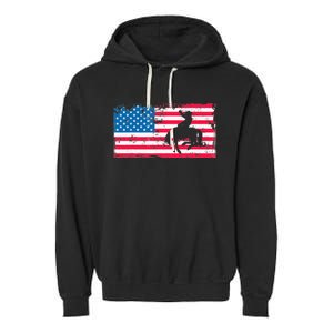 Retro American Flag Rodeo Bronc Horse Riding Cowboy Cowgirl Garment-Dyed Fleece Hoodie