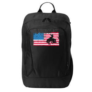 Retro American Flag Rodeo Bronc Horse Riding Cowboy Cowgirl City Backpack