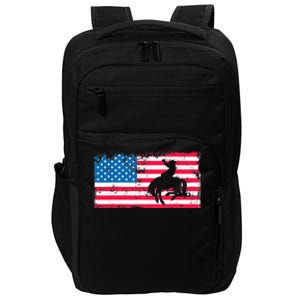 Retro American Flag Rodeo Bronc Horse Riding Cowboy Cowgirl Impact Tech Backpack