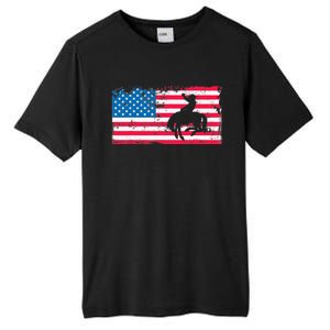 Retro American Flag Rodeo Bronc Horse Riding Cowboy Cowgirl Tall Fusion ChromaSoft Performance T-Shirt