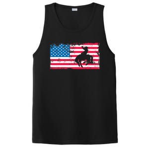 Retro American Flag Rodeo Bronc Horse Riding Cowboy Cowgirl PosiCharge Competitor Tank