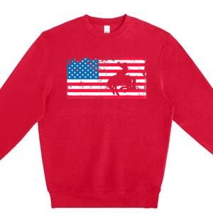 Retro American Flag Rodeo Bronc Horse Riding Cowboy Cowgirl Premium Crewneck Sweatshirt