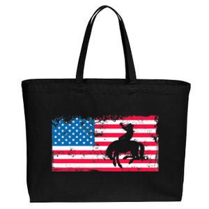 Retro American Flag Rodeo Bronc Horse Riding Cowboy Cowgirl Cotton Canvas Jumbo Tote