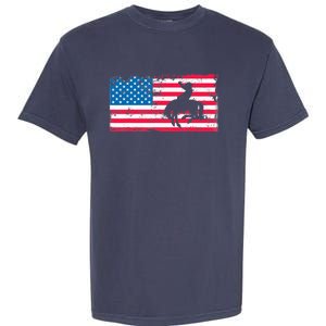 Retro American Flag Rodeo Bronc Horse Riding Cowboy Cowgirl Garment-Dyed Heavyweight T-Shirt