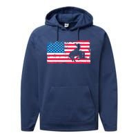 Retro American Flag Rodeo Bronc Horse Riding Cowboy Cowgirl Performance Fleece Hoodie