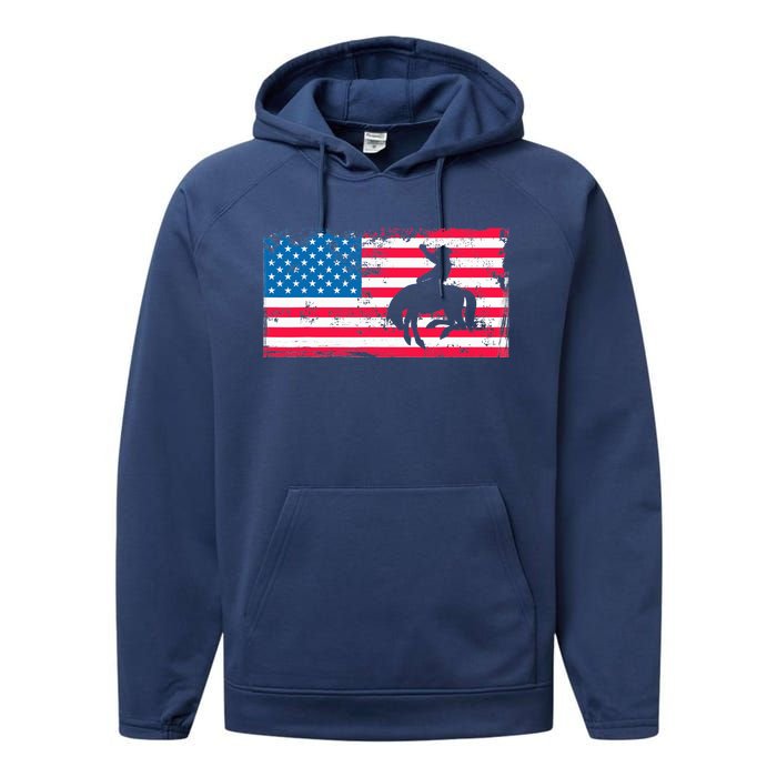 Retro American Flag Rodeo Bronc Horse Riding Cowboy Cowgirl Performance Fleece Hoodie