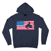 Retro American Flag Rodeo Bronc Horse Riding Cowboy Cowgirl Hoodie