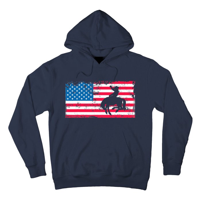 Retro American Flag Rodeo Bronc Horse Riding Cowboy Cowgirl Hoodie