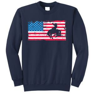 Retro American Flag Rodeo Bronc Horse Riding Cowboy Cowgirl Sweatshirt