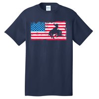 Retro American Flag Rodeo Bronc Horse Riding Cowboy Cowgirl Tall T-Shirt