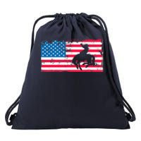 Retro American Flag Rodeo Bronc Horse Riding Cowboy Cowgirl Drawstring Bag