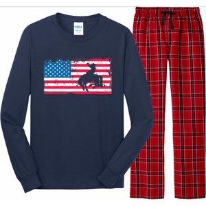 Retro American Flag Rodeo Bronc Horse Riding Cowboy Cowgirl Long Sleeve Pajama Set