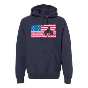 Retro American Flag Rodeo Bronc Horse Riding Cowboy Cowgirl Premium Hoodie