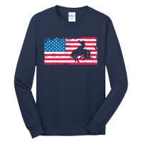 Retro American Flag Rodeo Bronc Horse Riding Cowboy Cowgirl Tall Long Sleeve T-Shirt