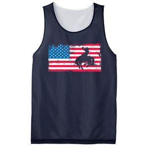 Retro American Flag Rodeo Bronc Horse Riding Cowboy Cowgirl Mesh Reversible Basketball Jersey Tank