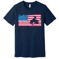 Retro American Flag Rodeo Bronc Horse Riding Cowboy Cowgirl Premium T-Shirt