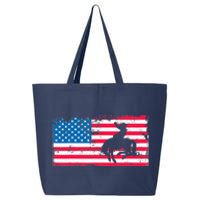 Retro American Flag Rodeo Bronc Horse Riding Cowboy Cowgirl 25L Jumbo Tote