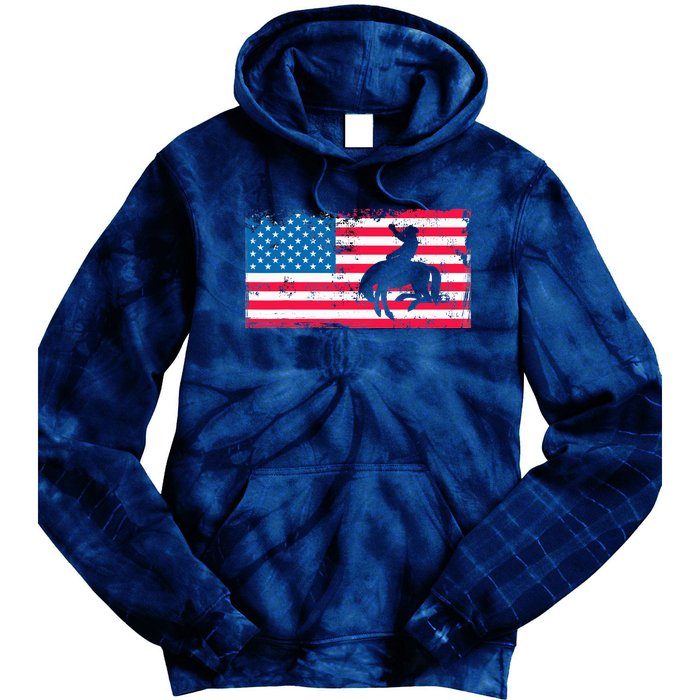 Retro American Flag Rodeo Bronc Horse Riding Cowboy Cowgirl Tie Dye Hoodie