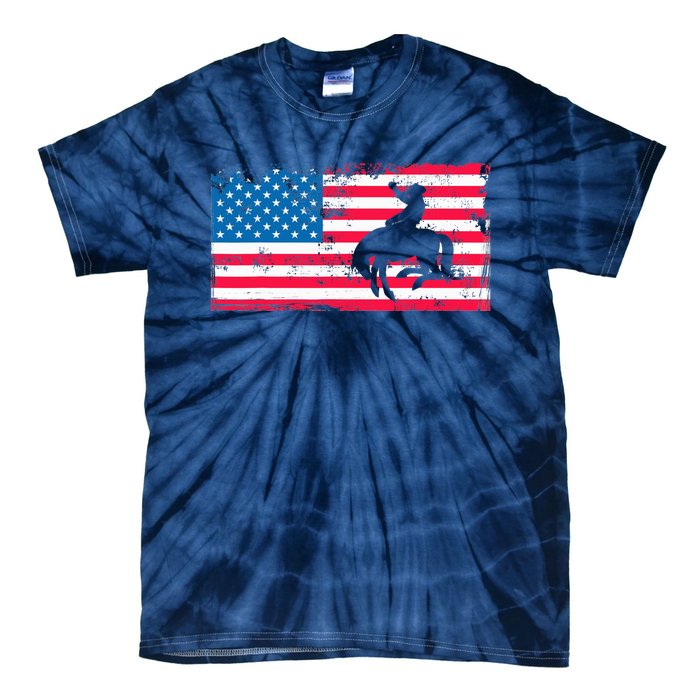 Retro American Flag Rodeo Bronc Horse Riding Cowboy Cowgirl Tie-Dye T-Shirt