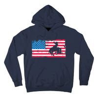 Retro American Flag Rodeo Bronc Horse Riding Cowboy Cowgirl Tall Hoodie