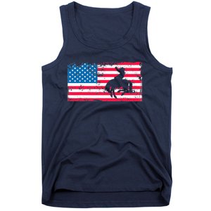 Retro American Flag Rodeo Bronc Horse Riding Cowboy Cowgirl Tank Top