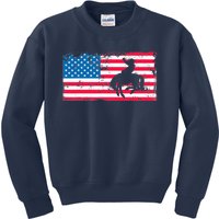 Retro American Flag Rodeo Bronc Horse Riding Cowboy Cowgirl Kids Sweatshirt