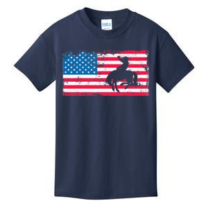 Retro American Flag Rodeo Bronc Horse Riding Cowboy Cowgirl Kids T-Shirt