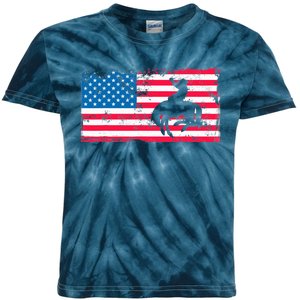 Retro American Flag Rodeo Bronc Horse Riding Cowboy Cowgirl Kids Tie-Dye T-Shirt