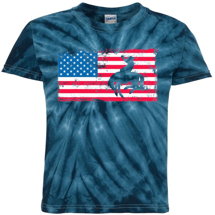 Retro American Flag Rodeo Bronc Horse Riding Cowboy Cowgirl Kids Tie-Dye T-Shirt