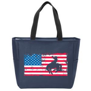 Retro American Flag Rodeo Bronc Horse Riding Cowboy Cowgirl Zip Tote Bag