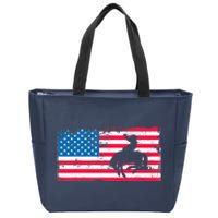 Retro American Flag Rodeo Bronc Horse Riding Cowboy Cowgirl Zip Tote Bag