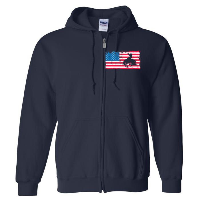 Retro American Flag Rodeo Bronc Horse Riding Cowboy Cowgirl Full Zip Hoodie