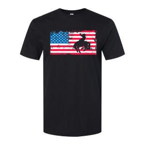 Retro American Flag Rodeo Bronc Horse Riding Cowboy Cowgirl Softstyle CVC T-Shirt