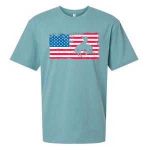 Retro American Flag Rodeo Bronc Horse Riding Cowboy Cowgirl Sueded Cloud Jersey T-Shirt