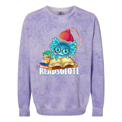 Readsolotl Axolotl Funny Reading Fish Books Lizard  Colorblast Crewneck Sweatshirt