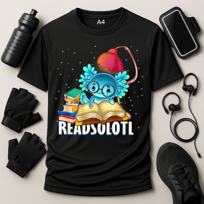 Readsolotl Axolotl Funny Reading Fish Books Lizard  Performance Shirt