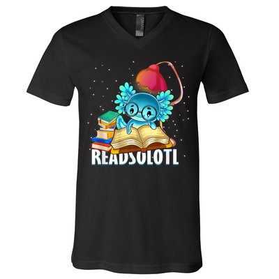 Readsolotl Axolotl Funny Reading Fish Books Lizard  V-Neck T-Shirt