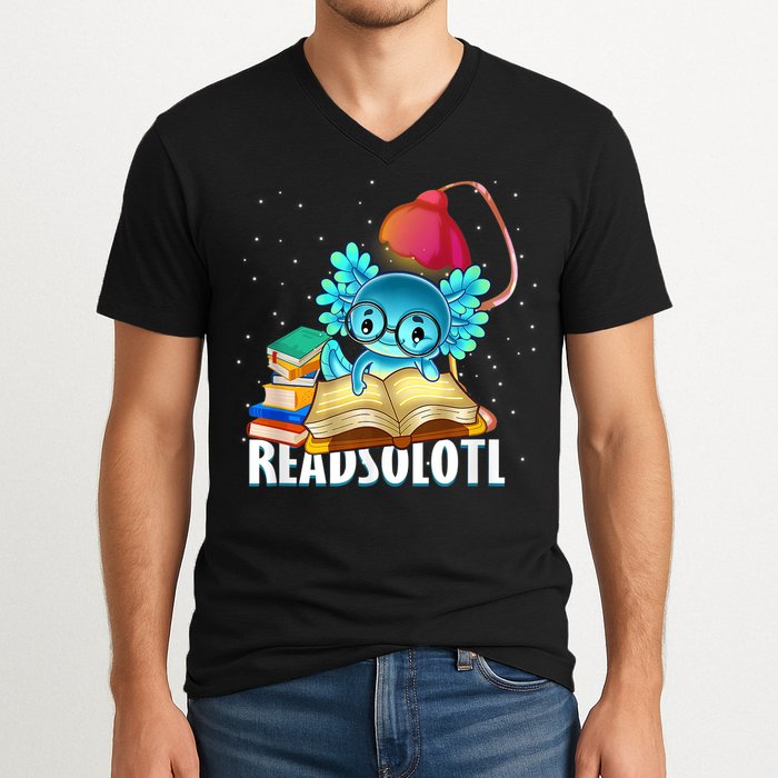 Readsolotl Axolotl Funny Reading Fish Books Lizard  V-Neck T-Shirt