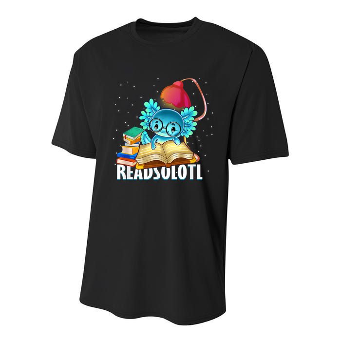 Readsolotl Axolotl Funny Reading Fish Books Lizard  Youth Performance Sprint T-Shirt