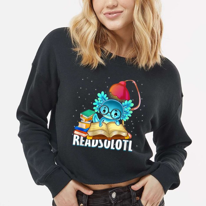 Readsolotl Axolotl Funny Reading Fish Books Lizard  Cropped Pullover Crew