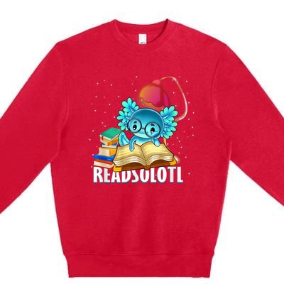 Readsolotl Axolotl Funny Reading Fish Books Lizard  Premium Crewneck Sweatshirt