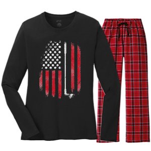 Retro American Flag Golf Gift for Golfer Funny Golf Club Women's Long Sleeve Flannel Pajama Set 