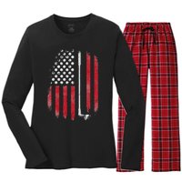 Retro American Flag Golf Gift for Golfer Funny Golf Club Women's Long Sleeve Flannel Pajama Set 