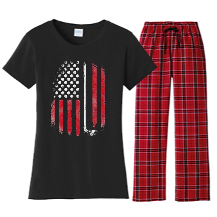 Retro American Flag Golf Gift for Golfer Funny Golf Club Women's Flannel Pajama Set