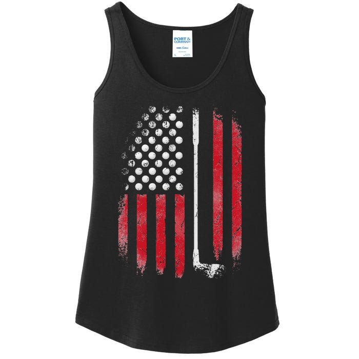 Retro American Flag Golf Gift for Golfer Funny Golf Club Ladies Essential Tank